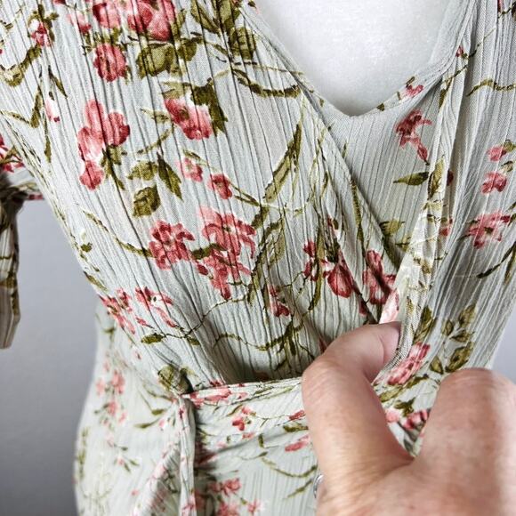 Vintage Rabbit Rabbit Designs Dress 12 S/M Floral Stretch Crinkle Rayon Maxi USA - Picture 8 of 13